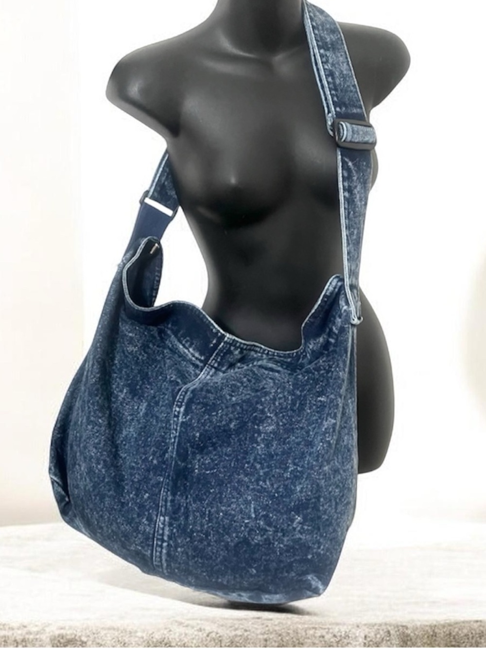 Blue Denim Crossbody Hobo Bag